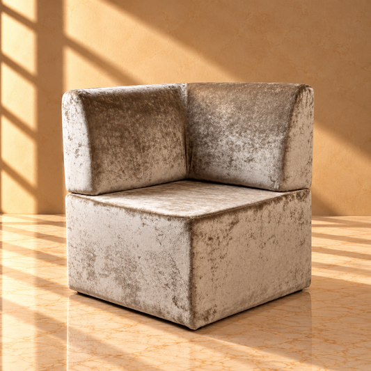 Luxury Velvet Corner Sofa Section – Modular Armless Corner Unit in Champagne Taupe