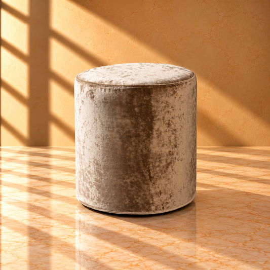 Luxury Round Velvet Pouffe - 40cm Circular Footstool in Champagne Taupe