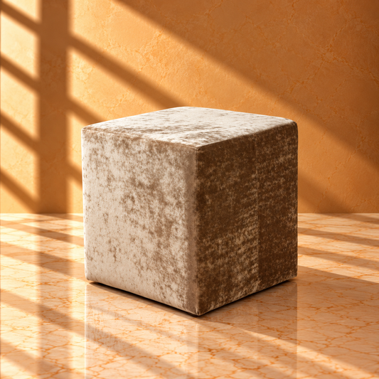 Luxury Velvet Cube Ottoman - 40cm Square Footstool in Champagne Taupe