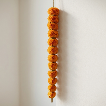 Artificial Marigold Garland for Diwali Decorations - Vibrant Orange Fluffy Flowers - T01