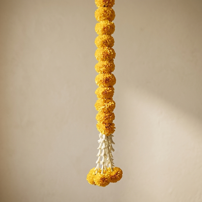 Yellow Marigold Garland with Tassel - Artificial Genda Phool for Haldi & Diwali Decor - T02
