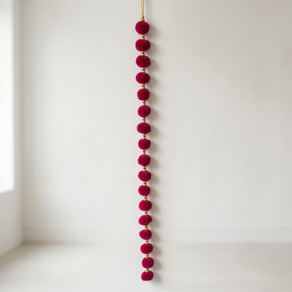 Indian Festival Garland - Pink Pom-Pom & Marigold Floral Strings for Mehndi, Diwali & Home Decor - T06