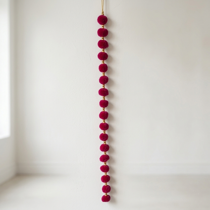 Indian Festival Garland - Pink Pom-Pom & Marigold Floral Strings for Mehndi, Diwali & Home Decor - T06