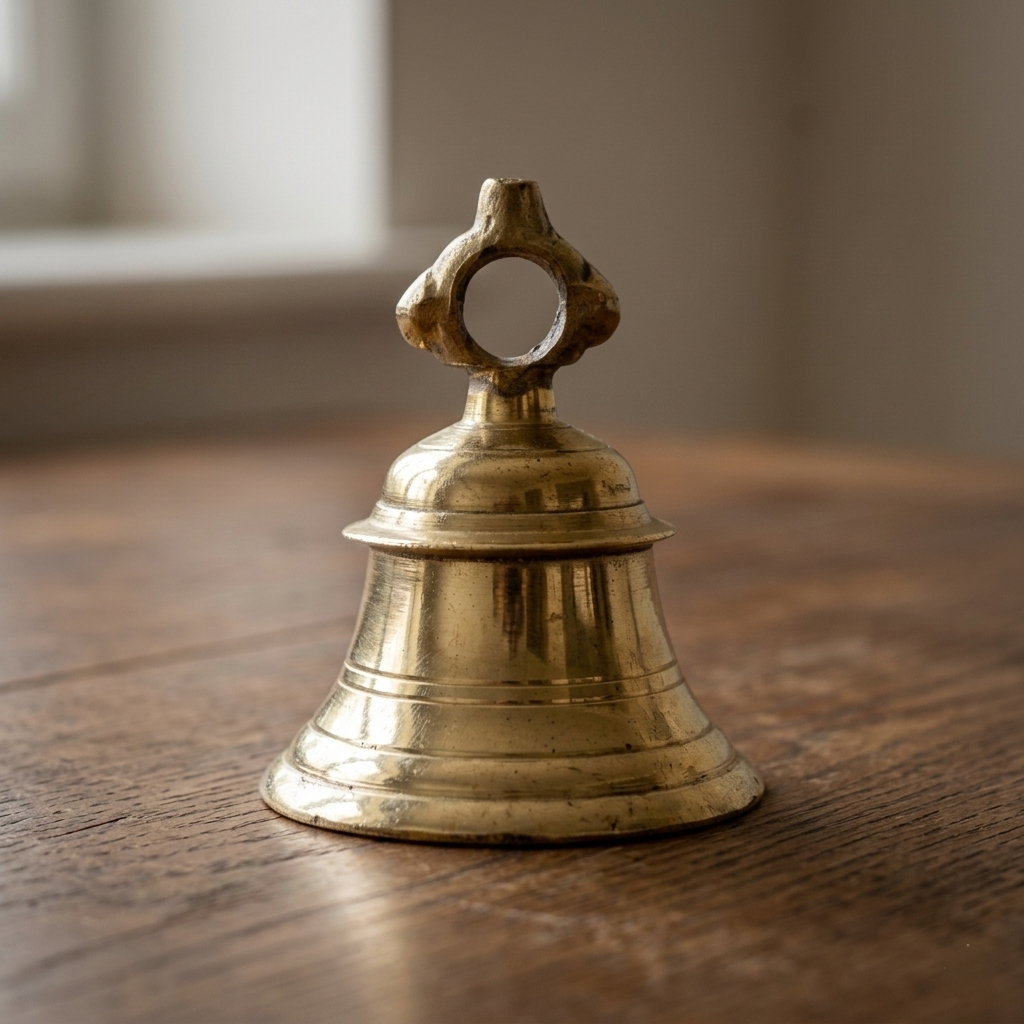 Traditional Brass Puja Bell with Chain - Handcrafted Temple Bell for Home Mandir & Meditation - T09