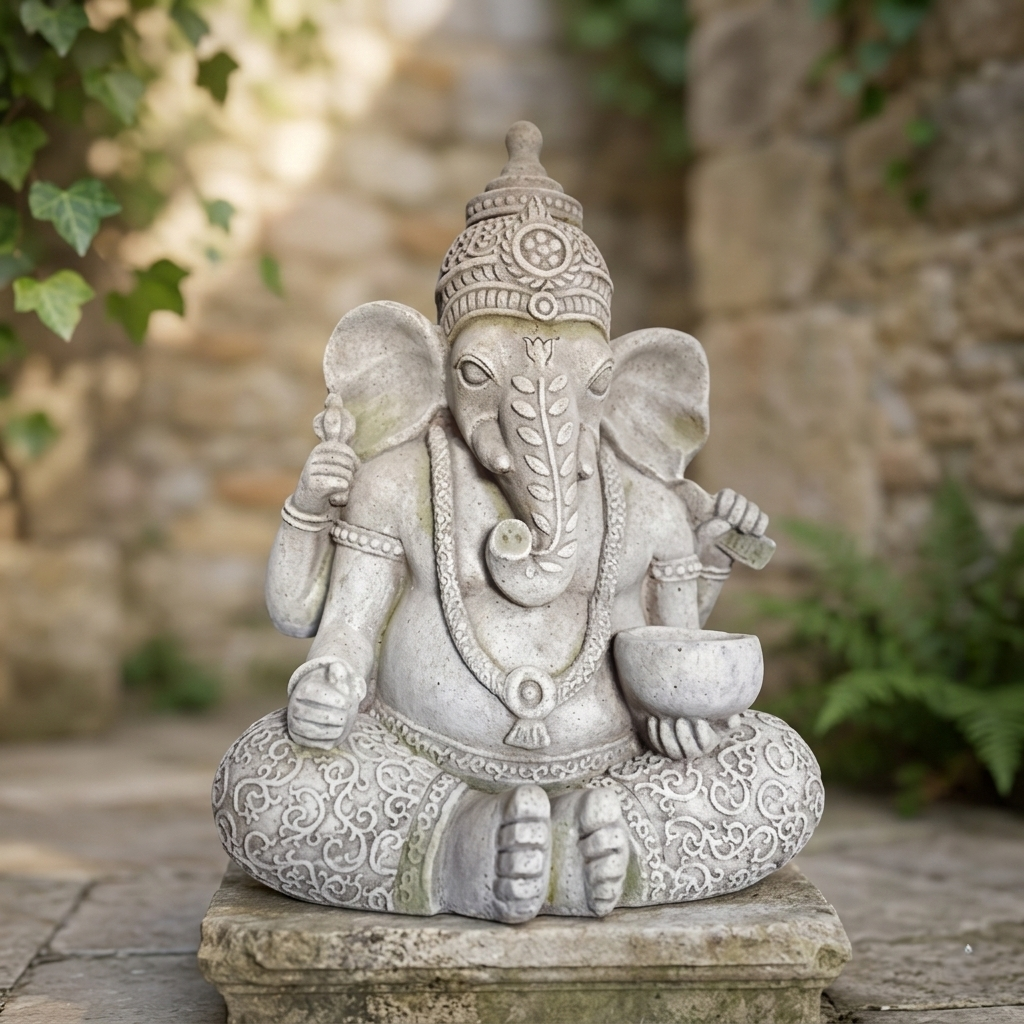 Lord Ganesha Garden Statue - Weather-Resistant Stone Effect Spiritual Sculpture for Zen Gardens - T19