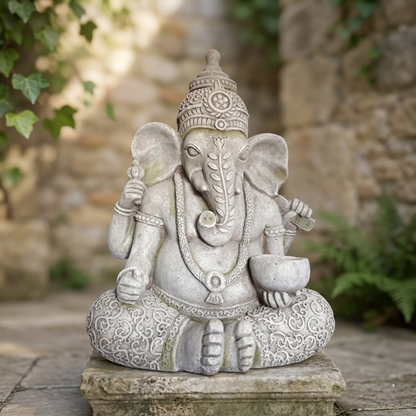Lord Ganesha Garden Statue - Weather-Resistant Stone Effect Spiritual Sculpture for Zen Gardens - T19