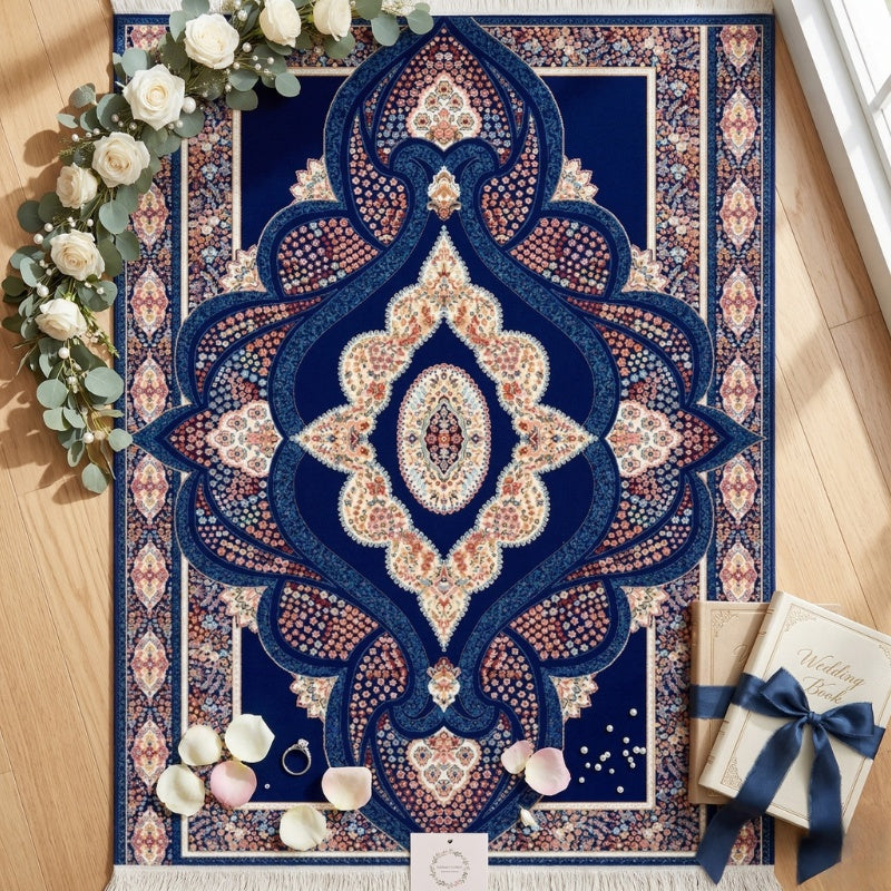 Teal Persian Medallion Rug – Elegant Peacock Blue & Ivory Traditional Area Carpet - CU08