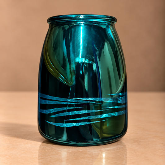 Peacock Blue Metallic Glass Vase – Teal Chrome Lustre Decorative Jar - BV14