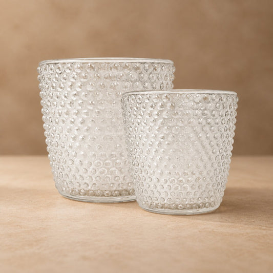 Clear Hobnail Glass Tealight Holders – Set of 2 Beaded Vintage Votive Cups - CT11