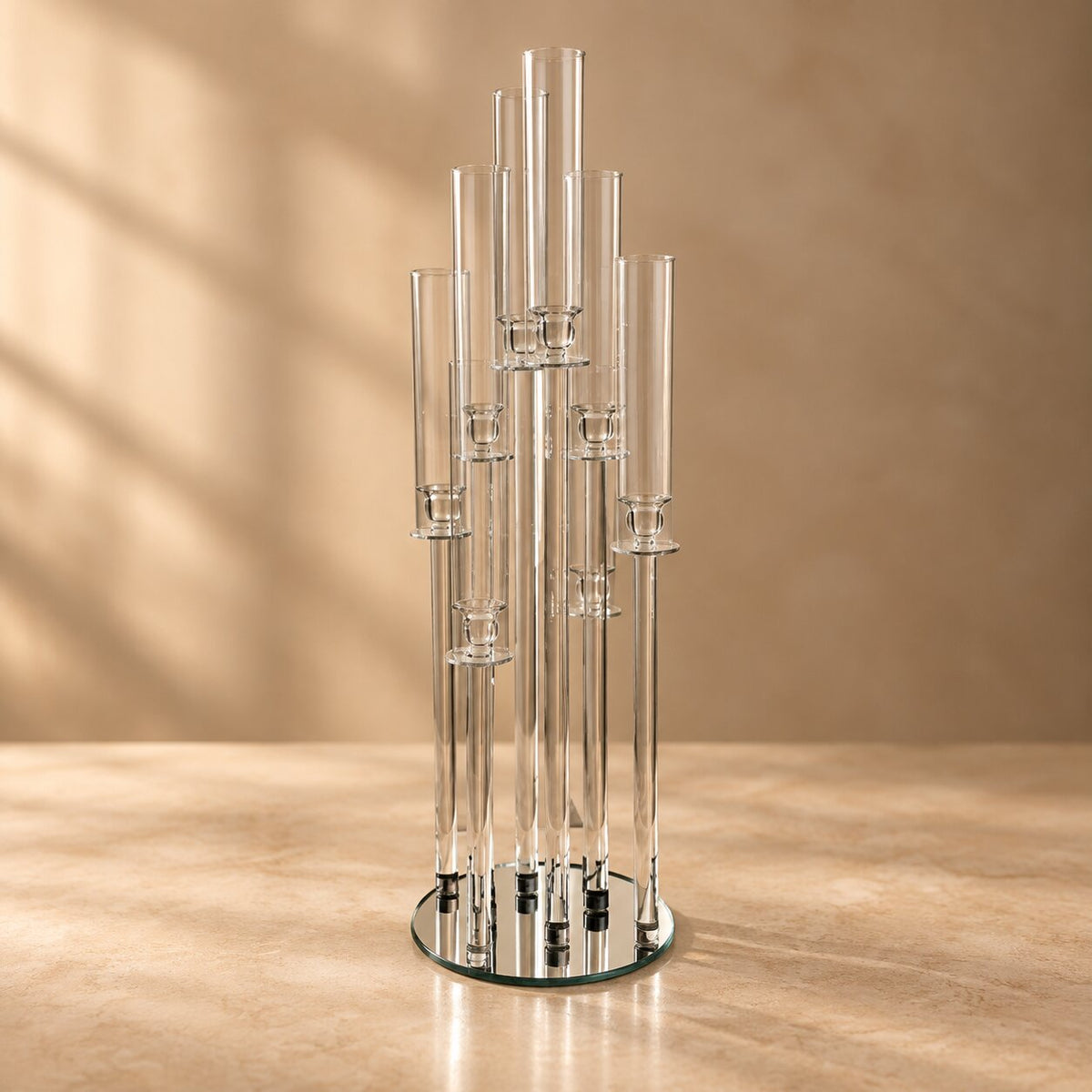 Modern Silver & Acrylic 10-Light Candelabra – Tiered Floating Glass Centerpiece - CT06