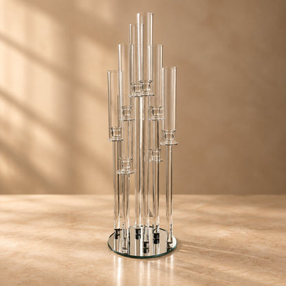 Modern Silver & Acrylic 10-Light Candelabra – Tiered Floating Glass Centerpiece - CT06