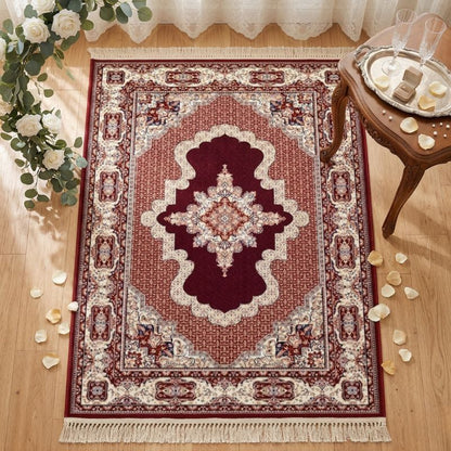 Traditional Persian Medallion Rug – Classic Burgundy & Cream Oriental Area Carpet - CU01