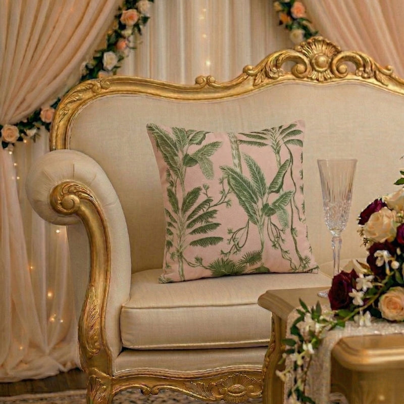 Tropical Palm Leaf Cushion Covers – Sage Green & Blush Botanical Pillows - CU10