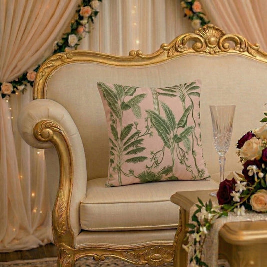 Tropical Palm Leaf Cushion Covers – Sage Green & Blush Botanical Pillows - CU10