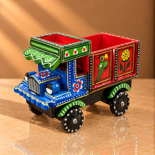 Hand-Painted Truck Art Planter - Authentic South Asian Decorative Mini Truck for Succulents & Desk Decor - T13