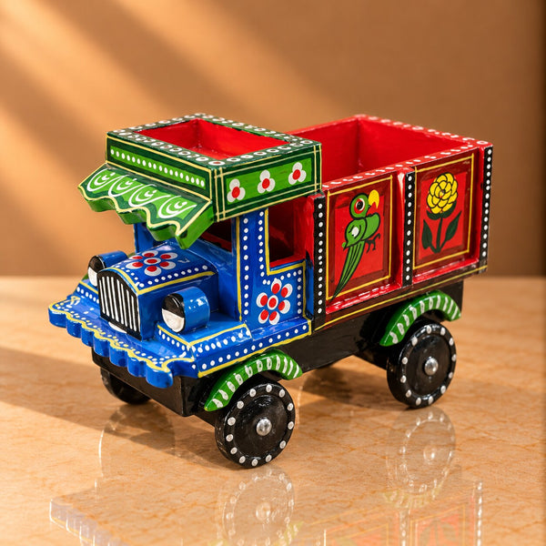 Hand-Painted Truck Art Planter - Authentic South Asian Decorative Mini Truck for Succulents & Desk Decor - T13