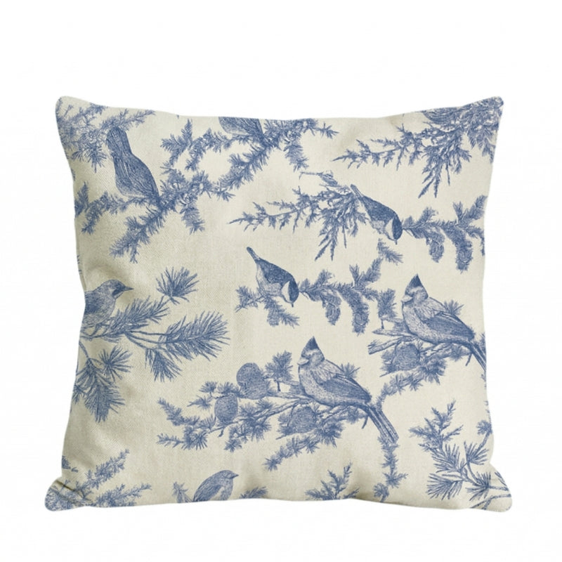 Vintage Bird Toile Cushion Covers – Blue Botanical Toile de Jouy Pillows - CU09