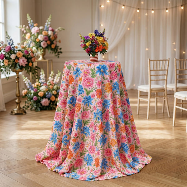 Wildflower Chinoiserie Pink Tablecloth | Luxury Dry Hire for Linens - L03