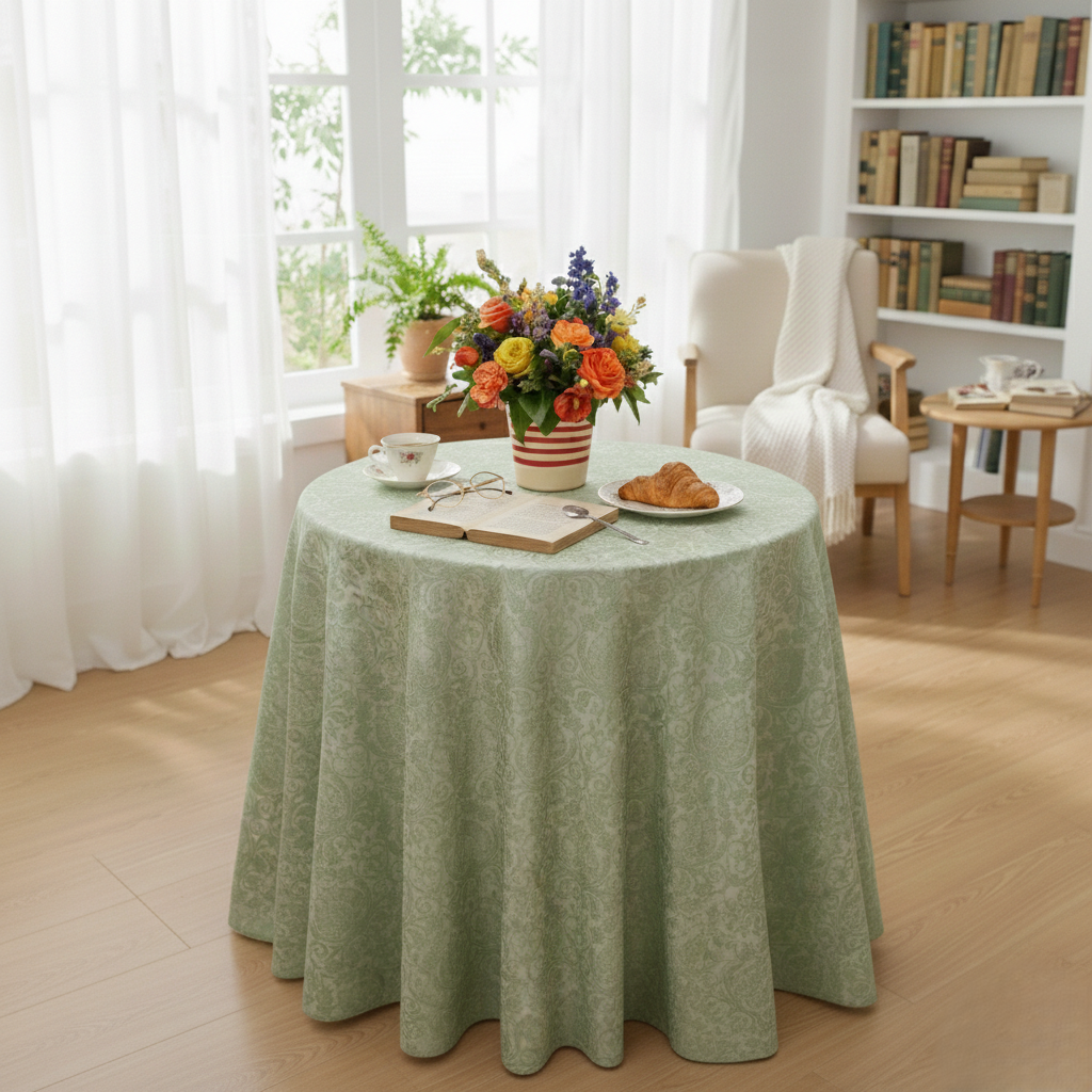 Pistachio Damask Embossed Tablecloth | Elegant Dry Hire for Linens - L04