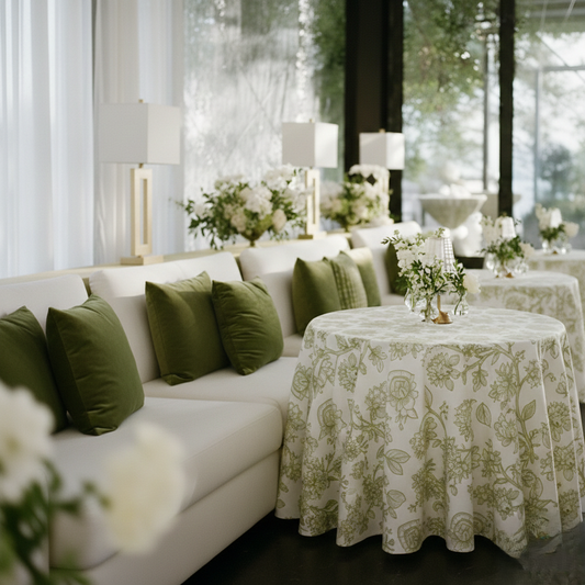 Olive Blossom Sketch Tablecloth | Modern Dry Hire for Linens - L05