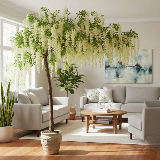 Artificial Weeping Wisteria Tree – Asymmetrical White Floral Arch for Wedding Entrances - T02