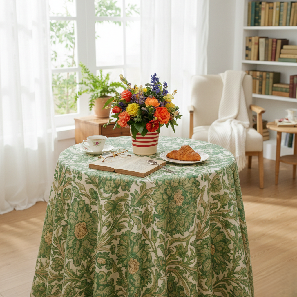 Botanical Sage Floral Tablecloth | Premium Dry Hire for Linens - L01